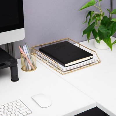 Mind Reader Metal Front Loading Letter Tray, Letter/Legal Size, Gold (PTRAY-GLD)