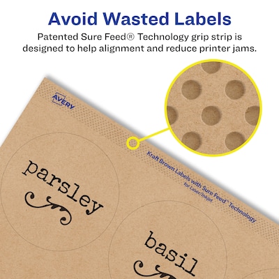 Avery Laser/Inkjet Round Multipurpose Labels, 3" Dia., Kraft Brown, 150 Labels/Pack (94513)