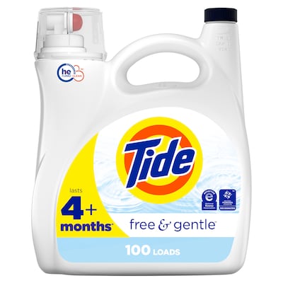 Tide Free & Gentle HE Liquid Laundry Detergent, 100 Loads, 132 fl oz.(12140)