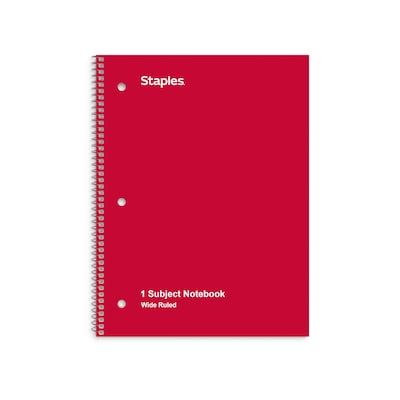 Staples 1-Subject Notebook, 8 x 10.5, Wide Ruled, 70 Sheets, Assorted Colors, 48 Notebooks/Carton