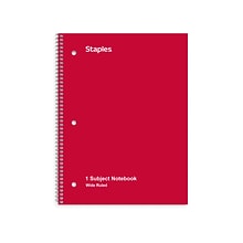 Staples® 1-Subject Notebook, 8 x 10.5, Wide Ruled, 70 Sheets, Assorted Colors (ST54893C)