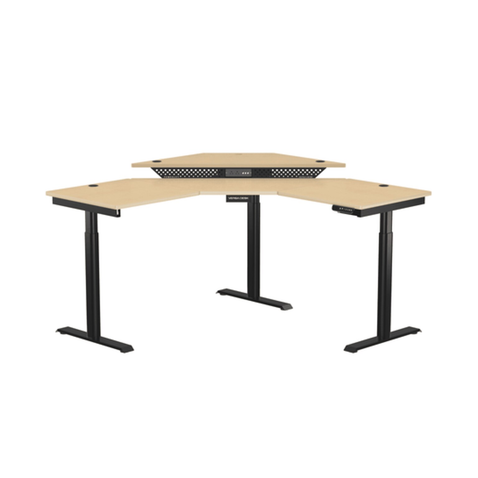 VersaDesk PowerLift 60W Electric Corner Adjustable Standing Desk, Maple/Black (PLCSD6060-BM-APP)