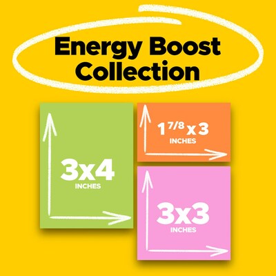 Post-it Super Sticky Notes, Energy Boost Collection, 45 Sheet/Pad, 3 Pads/Pack (3432-SSAU)