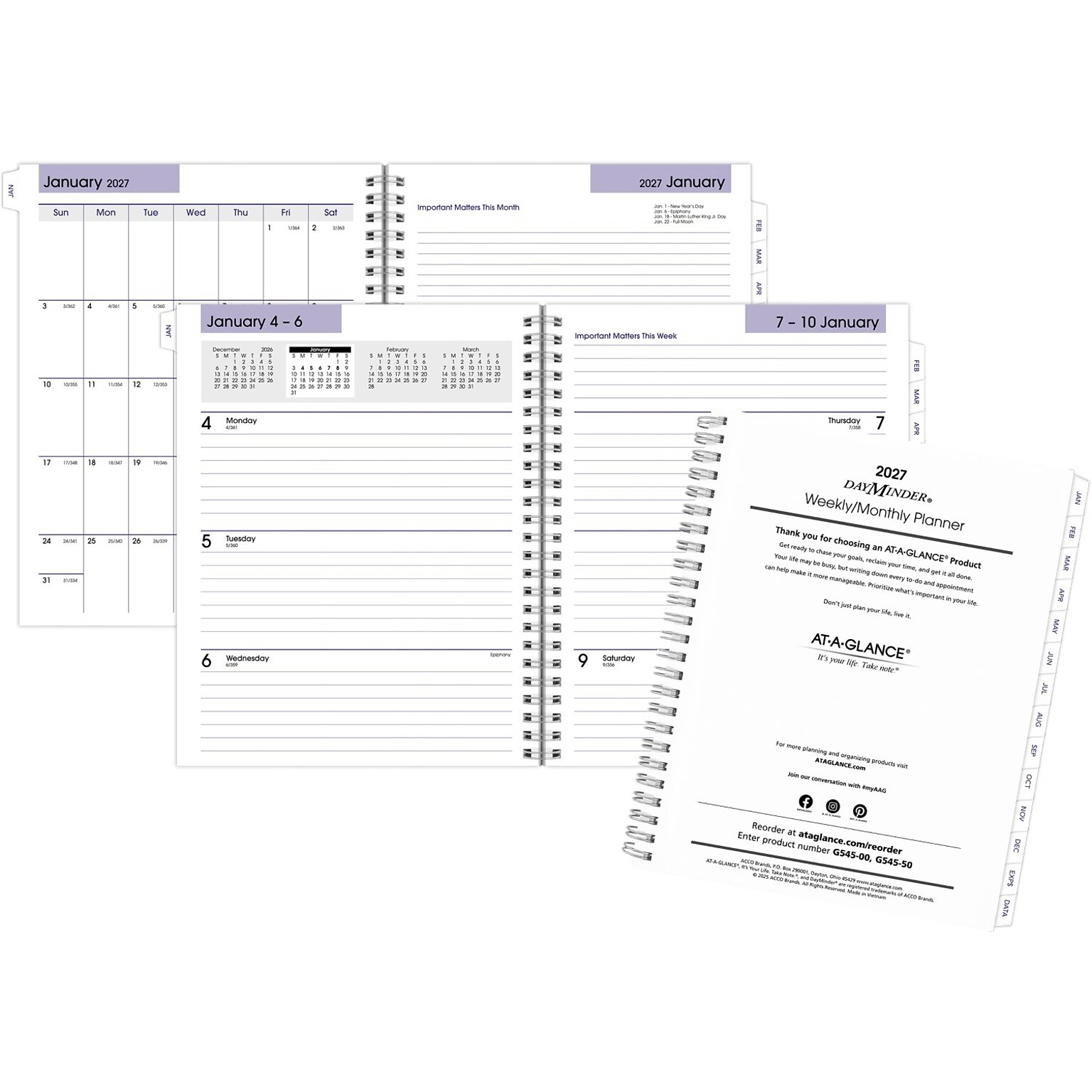 2027 AT-A-GLANCE DayMinder Executive 8.75 x 7 Weekly & Monthly Planner Refill Pages, White (G545-50-27)