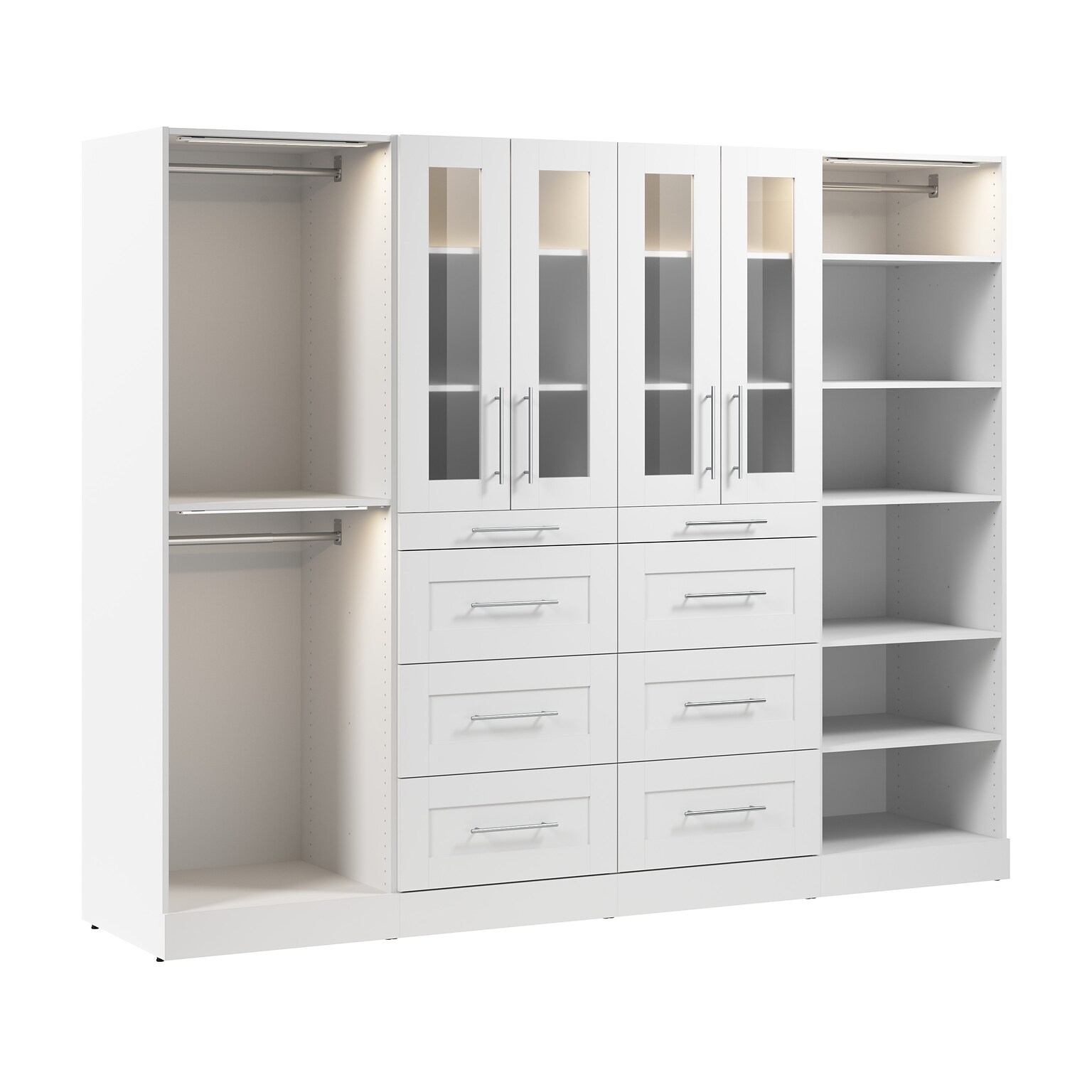 Bestar Florence Walk-In Closet Organizer System, 16 Shelves, 8 Drawers, 100W x 25D, White (127622-000017)