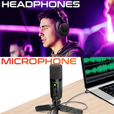 Delton M201 RGB Condenser Microphone for Recording, with ANC Bluetooth Computer Headphones Podcast Kit, Black (DRU3000BD2)