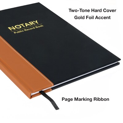 Global Printed Products Hardcover 8.5" x 11" Notary Journal, Black/Tan, 2/Pack (GPP-0094-A)