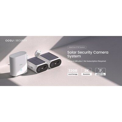 aosu Solar Camera Pro System Outdoor Wireless 2-Camera Security System, White (C8E2DA11)