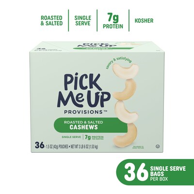 Pick Me Up Provisions™ Roasted & Salted Cashews, 1.5 oz., 36 Bags/Box (PM62981)