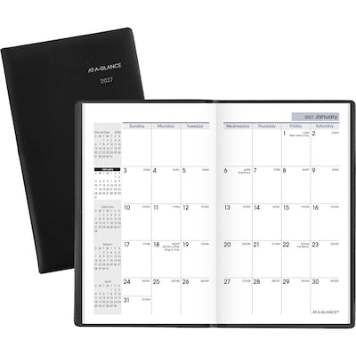 2027 AT-A-GLANCE DayMinder 3.5 x 6 Monthly Planner, Plastic Cover, Black (SK53-00-27)