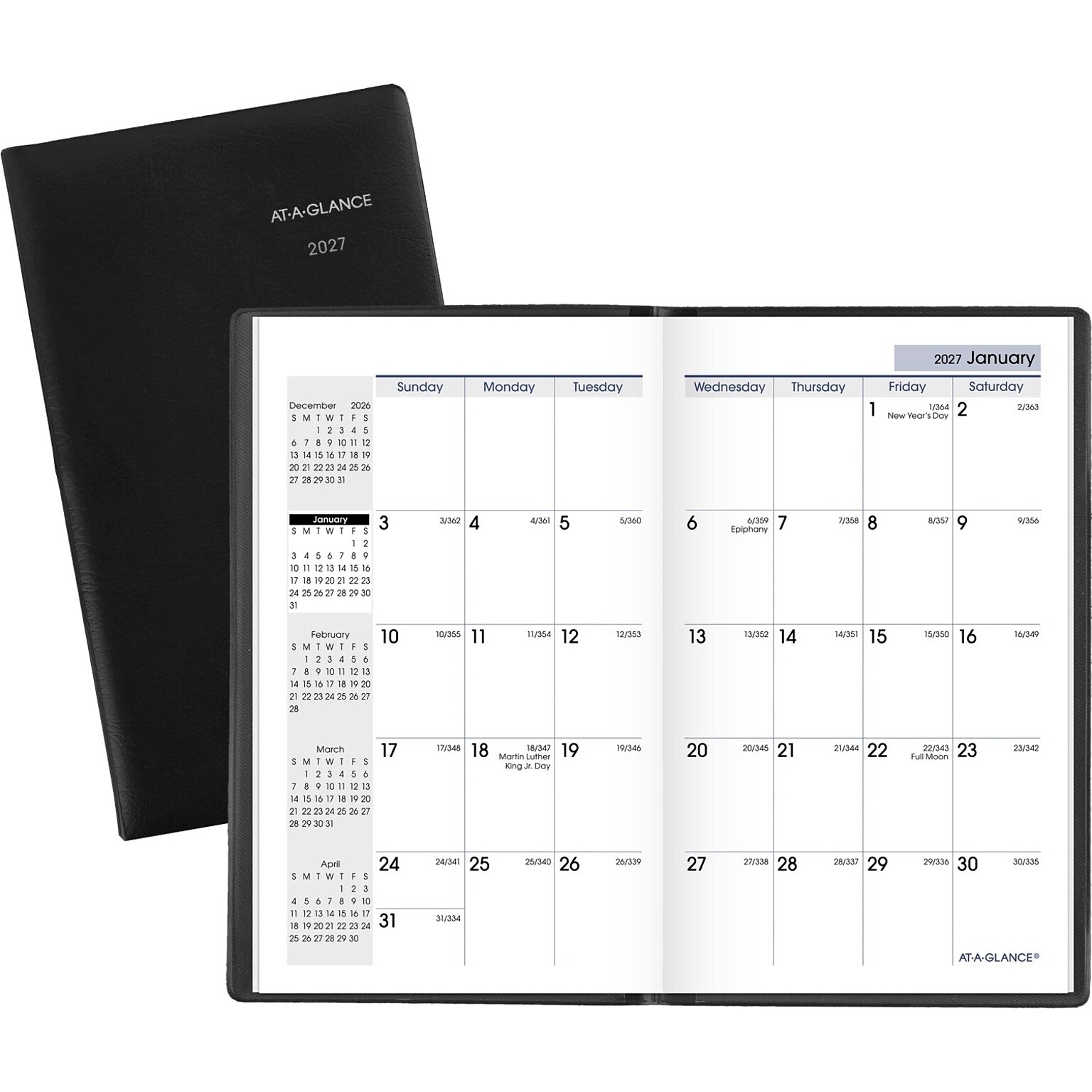 2027 AT-A-GLANCE DayMinder 3.5 x 6 Monthly Planner, Plastic Cover, Black (SK53-00-27)