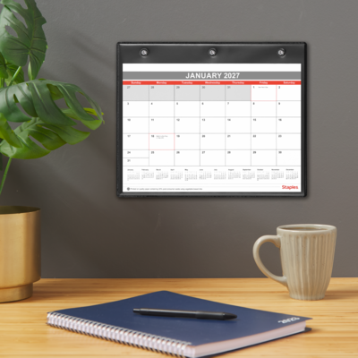 2027 Staples 11" x 8" Monthly Wall Calendar, White/Red/Gray (ST12949-27)