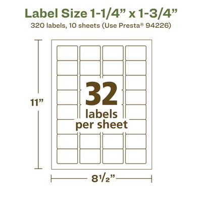 Avery EcoFriendly Laser/Inkjet Rectangle Multipurpose Labels, 1-1/4" x 1-3/4", White, 320/Pack (94226)