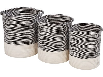 Honey-Can-Do Cotton Rope Nesting Baskets with Handles, Gray/White, 3/Set (STO-09536)