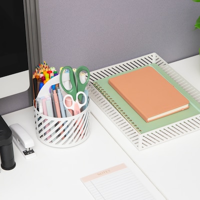 Mind Reader 4-Compartment Rotating Metal Desk Organizer, White (MOSBASK-WHT)