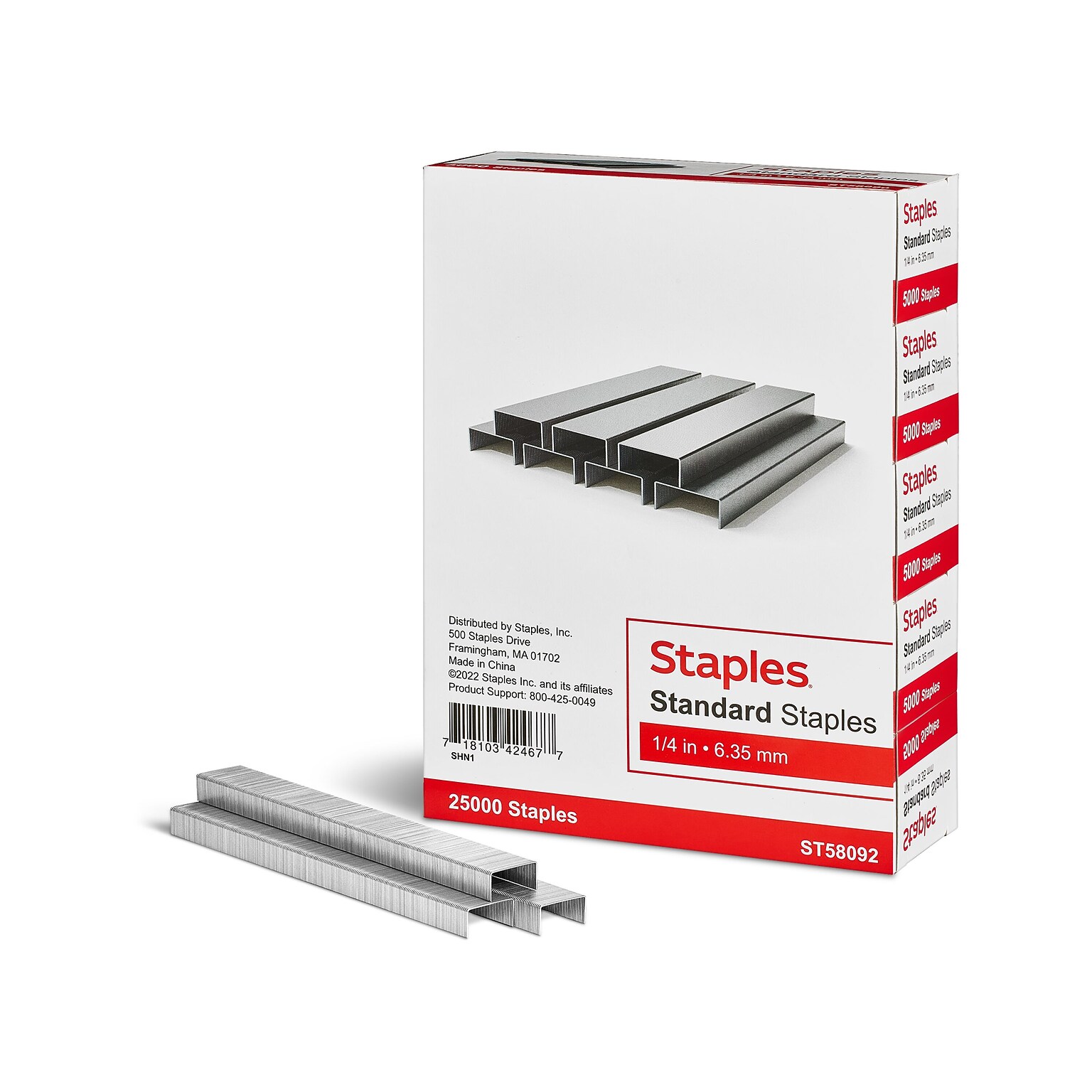 Staples Standard Staples, 1/4 Leg Length, 5000/Box, 5/Pack (TR58092)