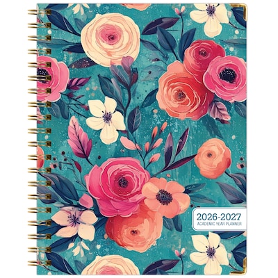 2026-2027 Excello Brands 8.5" x 11" Academic Weekly & Monthly Planner, Paperboard Cover, Teal Floral (FSHN-AY26-8511-17)