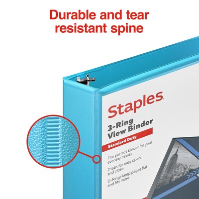 Staples® Standard 1.5" 3 Ring View Binder with D-Rings, Teal (58652)