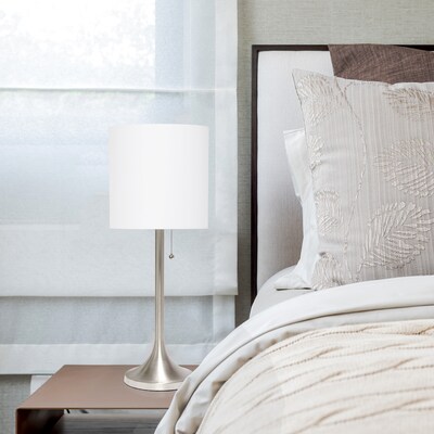 Creekwood Home Modern Glam 21.25" LED Table Lamp, Brushed Nickel/White (CWT-1006-BW)