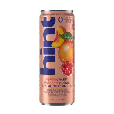 Hint Peach Raspberry Sparkling Water with Electrolytes, 12 fl. oz., 12 Cans/Carton (HINT-PRCAN-E)