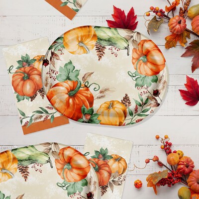 Say Hooray! Harvest Delight Paper Plates and Guest Towels Kit, Multicolored, 48/Pack (DTC9388E2H)