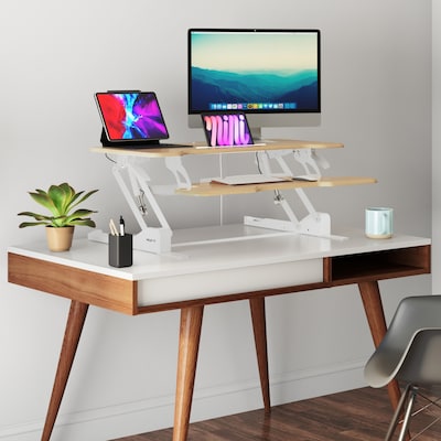 Mount-It! 38"W Manual Adjustable Standing Desk Converter, Maple Woodgrain (MI-15007)