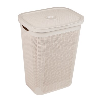 Mind Reader 15.85-Gallon Hamper with Lid, Plastic, Ivory (60FABHAMP-IVO)
