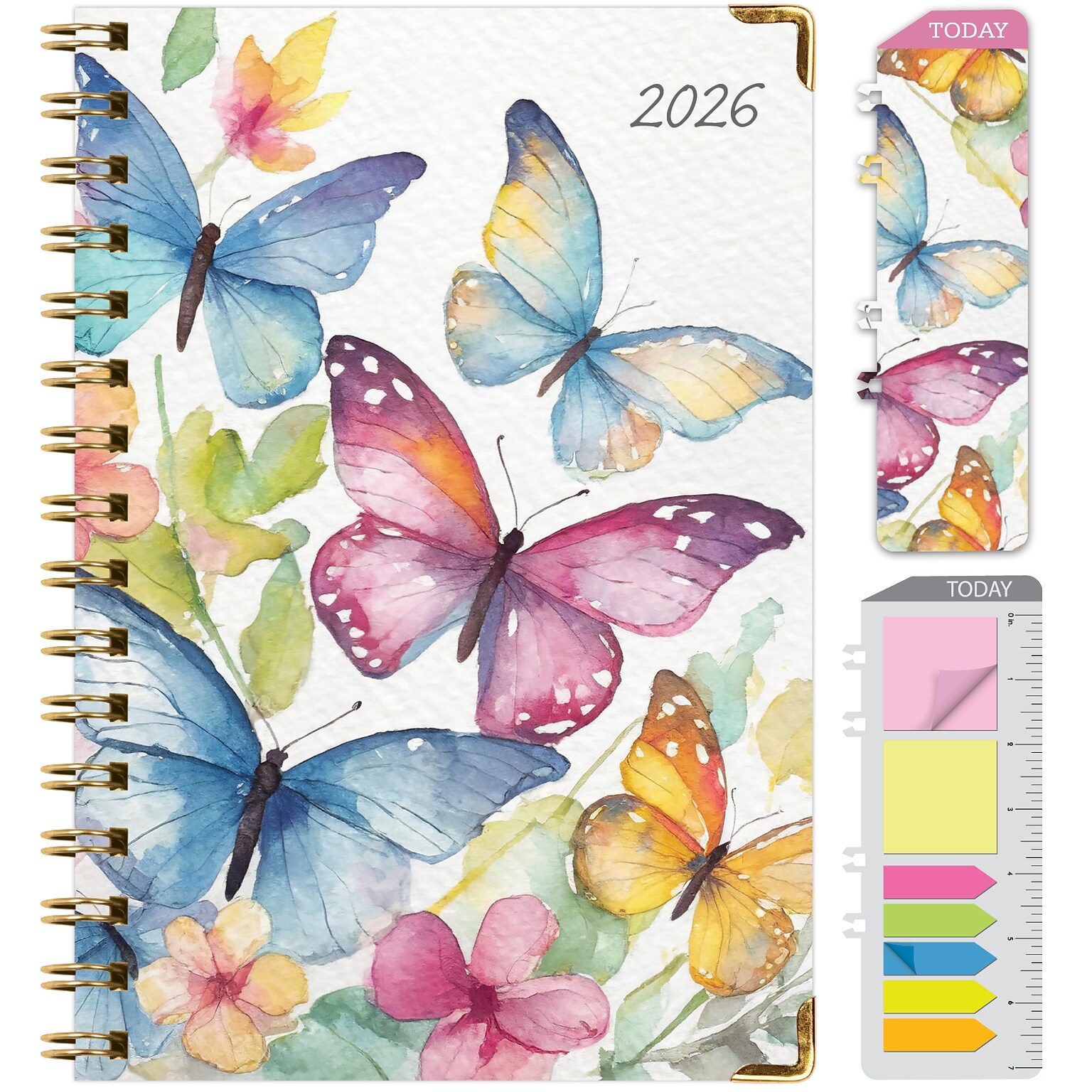 2026 Global Printed Products Watercolor Butterflies 5.5 x 8 Weekly & Monthly Planner, Paperboard Cover (NRY26-58-33)