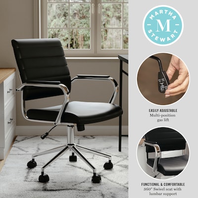 Martha Stewart Piper Faux Leather Swivel Executive Chair, Black/Polished Nickel (CH2209212BK)