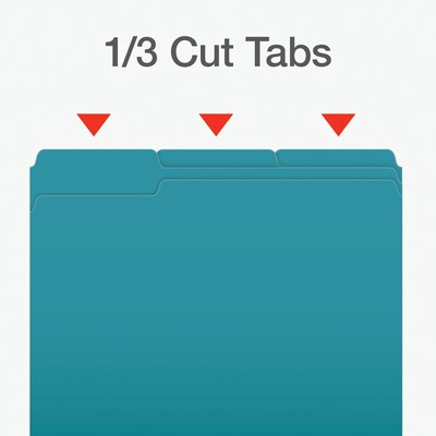 Pendaflex Heavy Duty File Folder, 1/3-Cut Tab, Assorted, Letter Size, Teal, 100/Box (1006995)