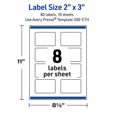Avery Laser/Inkjet Rectangle Multipurpose Labels, 2" x 3", White, 80/Pack (S00ETH)