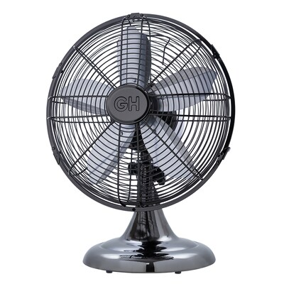 Good Housekeeping 12 Retro Table Fan 10-inch 3-Speed Oscillating Desk Fan, Midnight Chrome (92612)