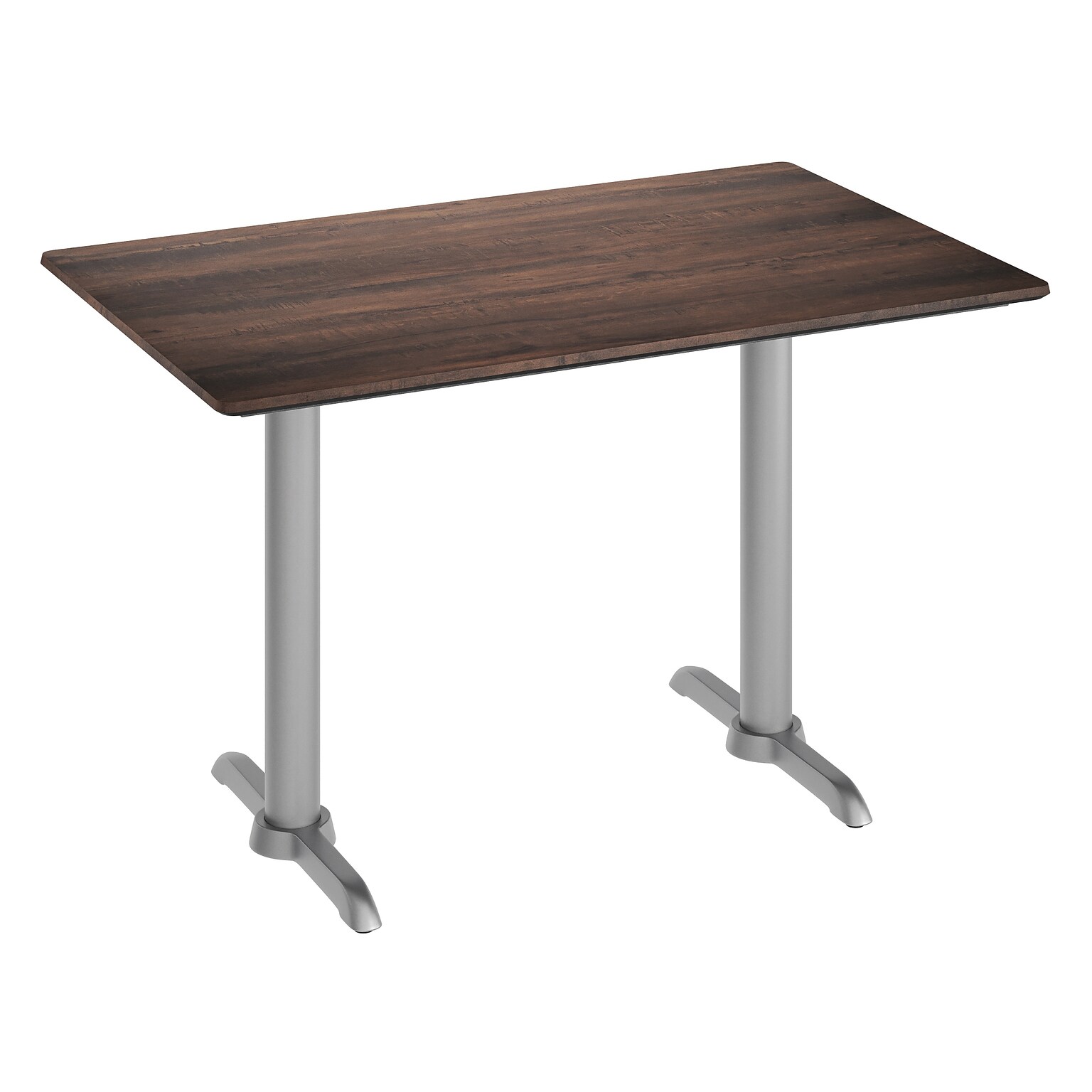 Flash Furniture Acadia Wooden Dining Table with T-Bases, 30D x 48W, Dark Brown/Silver Base (ST3048WBRT0522S)
