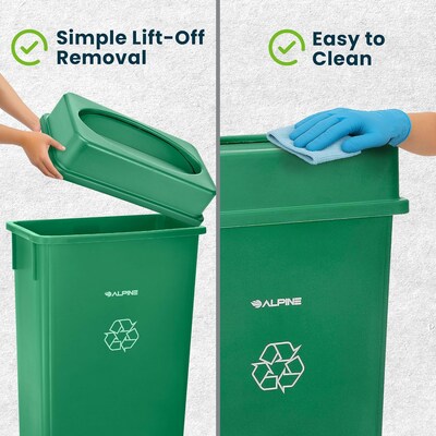 Alpine Industries Polypropylene Recycling Bin with Lid and Dolly, 23 Gallon, Green (ALP477-GRN1-PKD)