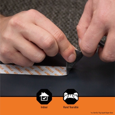 Gorilla Max Strength Indoor Double-Sided Mounting Tape, 1" x 1.67 yds., Black (112962)