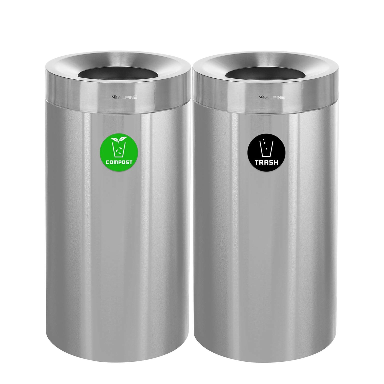 Alpine Industries Dual-Stream Compost/Trash Recycling Station, 54-Gallon, Stainless Steel (ALP475-27-CO-T)