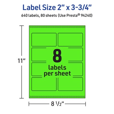 Avery Rectangle Multipurpose Labels, 2" x 3.75", Neon Green, 640/Box (94240)