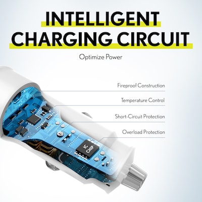 Overtime 38W Dual Port Car Charger & USB-C to Lightning Cable Bundle, White (OTC2PD6IP)