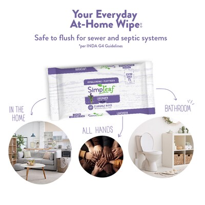 Simpleaf Lavender Scented Flushable Wipes, 50 Single Wipes/Box, 12 Packs/Box (S-012-12pack)