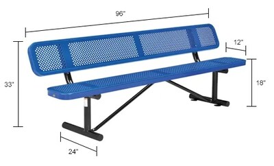 Global Industrial 8' Outdoor Steel Picnic Bench w/ Backrest, Perforated Metal, Blue (262077BL)