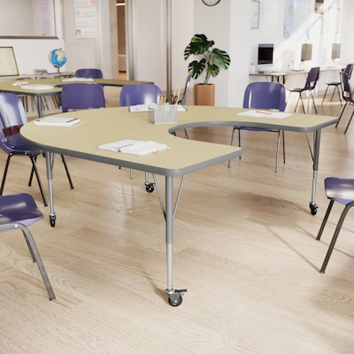 Flash Furniture Wren Horseshoe Activity Table, 66 x 60, Height Adjustable, Light Natural Top/Silver Frame (XUA6066HRSLNTAC)