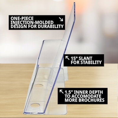 Azar 5.5" x 8.5" Brochure Holder, Vertical, Desktop/Countertop, Acrylic, Clear, 10/Pack (252015-10PK)