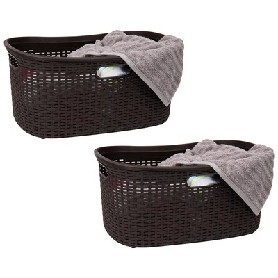 Mind Reader 10.57-Gallon Laundry Basket with Handles, Plastic, Brown, 2/Set (40LBASK2PK-BRN)