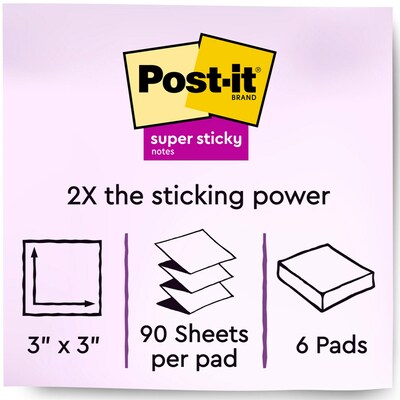 Post-it Recycled Super Sticky Pop-up Notes, 3" x 3", Oasis Collection, 90 Sheet/Pad, 6 Pads/Pack (R330-6SST)