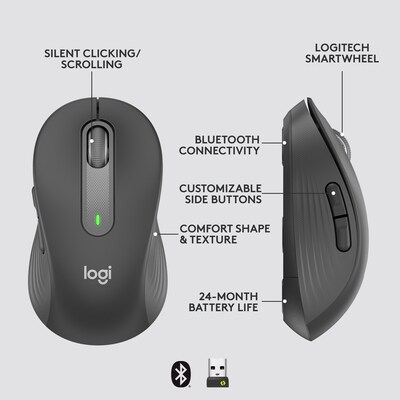 Logitech Signature M650 Large for Business Wireless Optical USB Mouse, Graphite (910-006346)