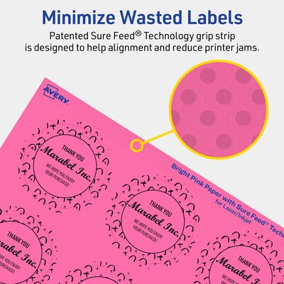 Avery Laser/Inkjet Round Multipurpose Labels, 2" Dia., Bright Pink, 240/Pack (94501)
