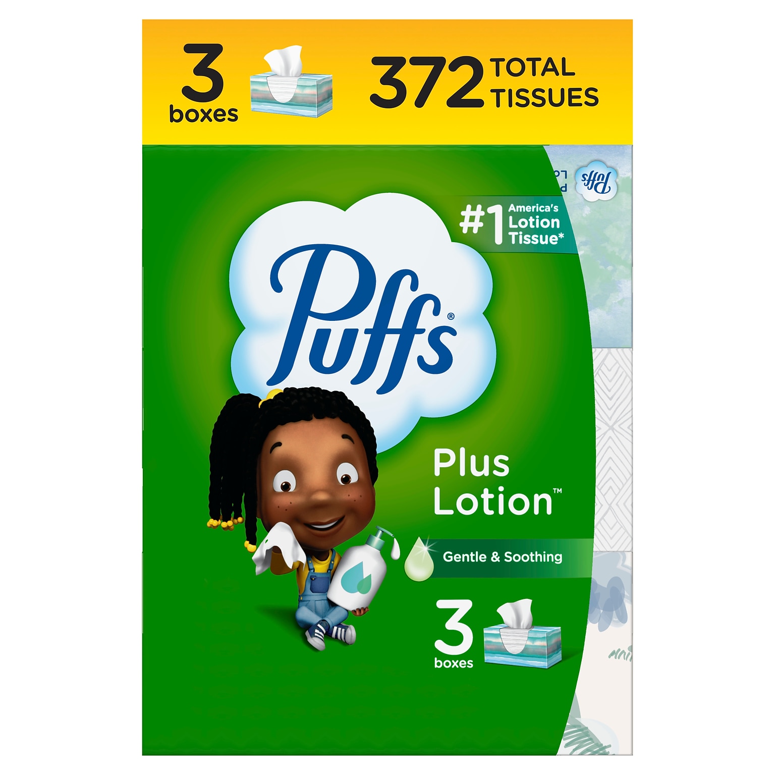Puffs Plus Lotion Facial Tissue, 2-ply, 124 Tissues/Box, 3 Boxes/Pack (39363)
