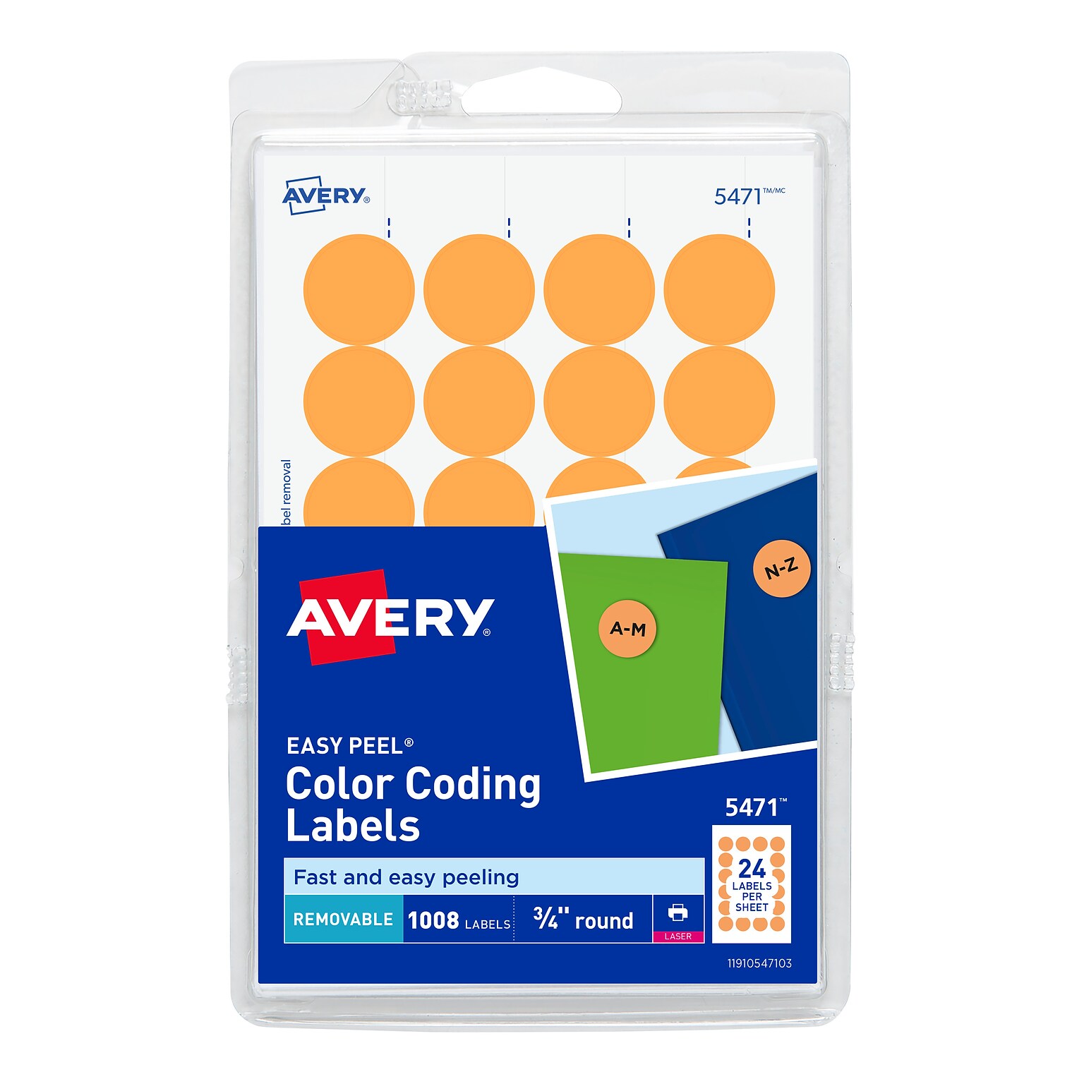 Avery Easy Peel Laser Color-Coding Labels, 3/4 Dia, Neon Orange, 1,008 Labels/Pack (5471)