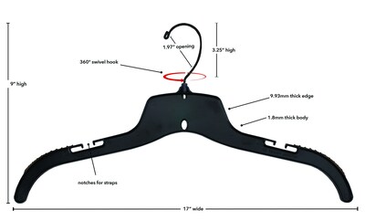 Nahanco 17" Plastic Heavy Weight Top Hanger, Black, 100/Carton (25500BHMG)