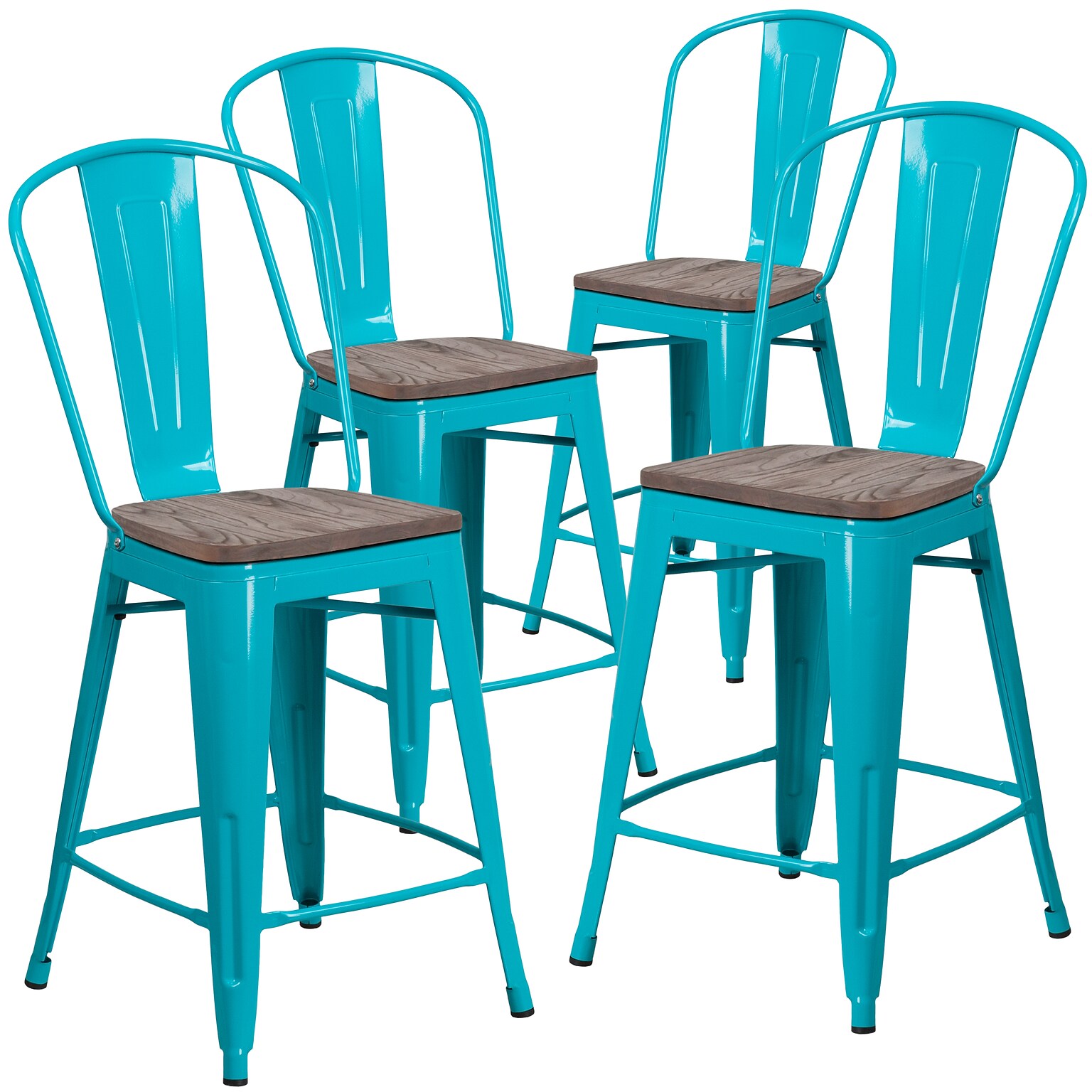 Flash Furniture Blake Contemporary Metal Vertical Back Counter Height Stool, Crystal Teal-Blue, 4-Pieces/Pack (4ET353424CBW)